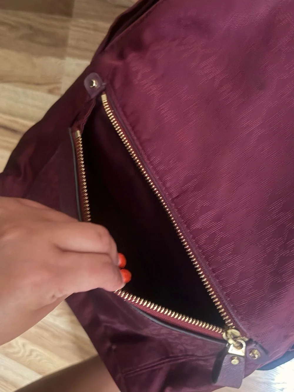 Michael Kors Burgundy Nylon Backpack with Gold Hardware